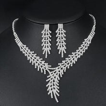 Load image into Gallery viewer, Leaf Branch Crystal Silver Rhinestone Necklace and Earring Sets