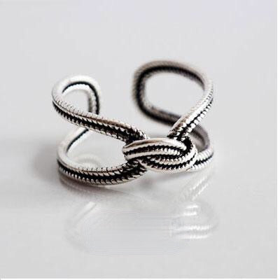 Vintage Handmade Oxidized 925 Sterling Silver Knot Adjustable Rings