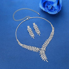 Load image into Gallery viewer, Leaf Branch Crystal Silver Rhinestone Necklace and Earring Sets