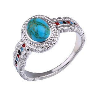 925 Sterling Silver Feather Turquoise Ring