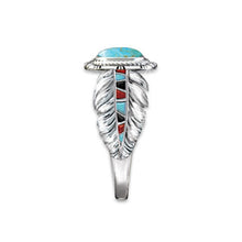 Load image into Gallery viewer, 925 Sterling Silver Feather Turquoise Ring