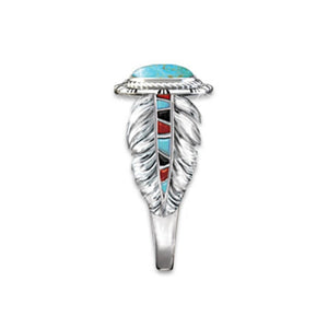 925 Sterling Silver Feather Turquoise Ring