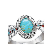 Load image into Gallery viewer, 925 Sterling Silver Feather Turquoise Ring
