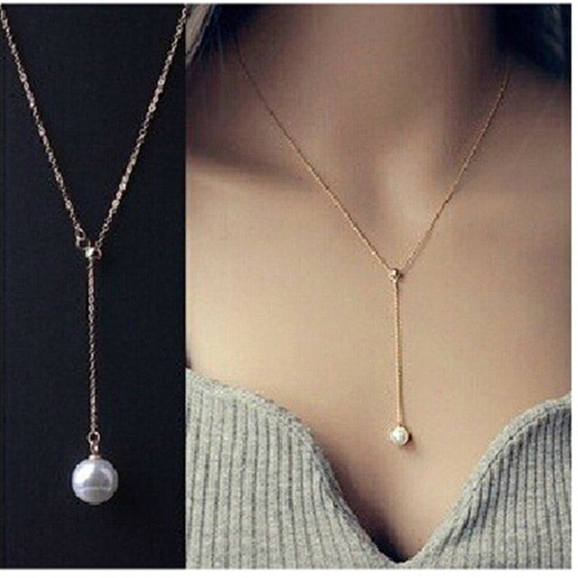 Trendy Minimalist Clavicle Pearl Drop Necklace - New Addition