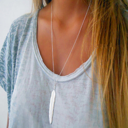 Trendy Minimalist Clavicle Silver Feather Necklace - New Addition