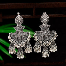 Load image into Gallery viewer, Ethnic Indian Jhumka Fan Earrings Oxidized Gold/Silver
