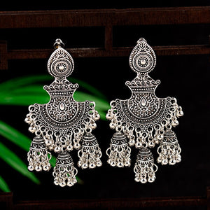 Ethnic Indian Jhumka Fan Earrings Oxidized Gold/Silver