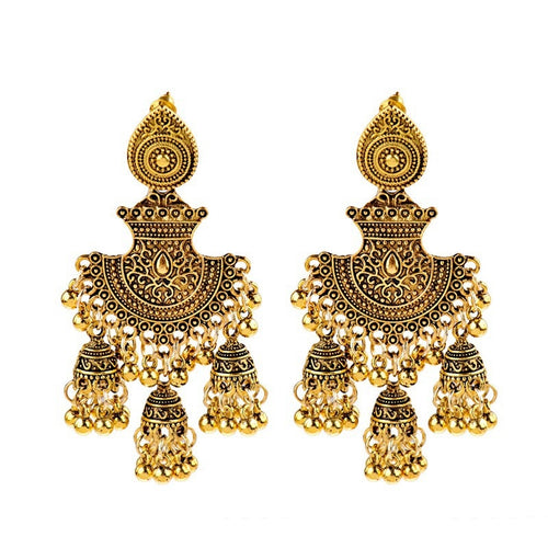 Ethnic Indian Jhumka Fan Earrings Oxidized Gold/Silver