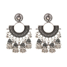 Load image into Gallery viewer, Ethnic Indian Half Moon Jhumka Earrings - Oxidized Gold/Silver