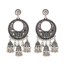 Load image into Gallery viewer, Ethnic Indian Full Moon Jhumka Earrings - Oxidized Gold/Silver