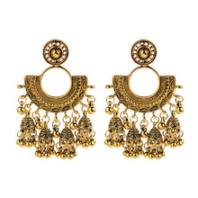 Load image into Gallery viewer, Ethnic Indian Half Moon Jhumka Earrings - Oxidized Gold/Silver