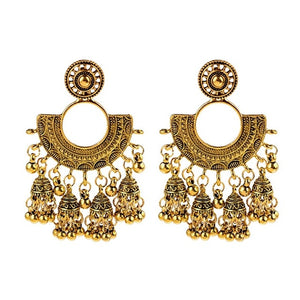 Ethnic Indian Half Moon Jhumka Earrings - Oxidized Gold/Silver