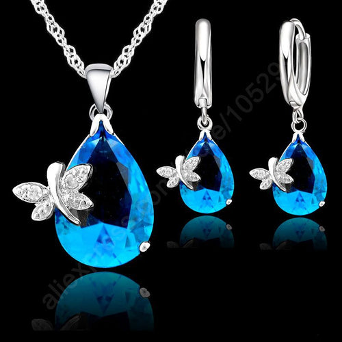 Fine Water Drop Austrian Crystal Jewelry Sets - 925 Sterling Silver