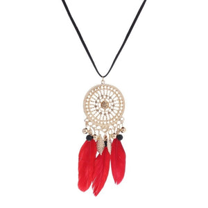 Long Tassel Feather Style Ethnic Boho Big Dangle Necklace Earrings - 2 Colors