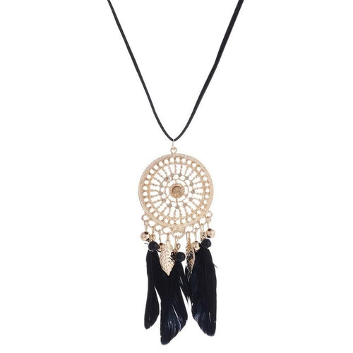 Long Tassel Feather Style Ethnic Boho Big Dangle Necklace Earrings - 2 Colors