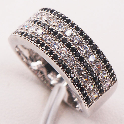 925 Sterling Silver Black Crystal Zircon Ring