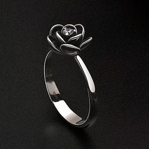 Gothic Black Stainless-Steel Flower Ring