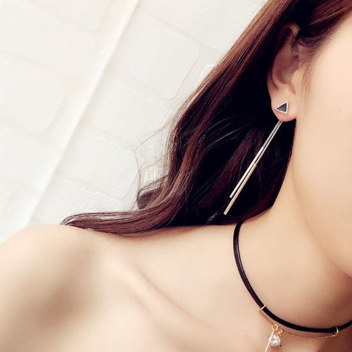 Long Bar Triangle Drop Silver/Golden Earrings - New Arrival