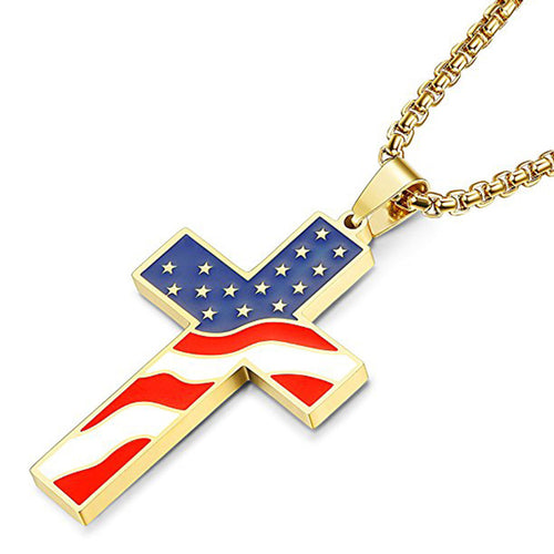 American Flag Gold Cross Pendant