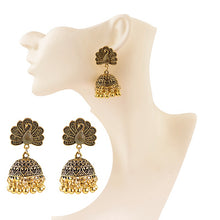 Load image into Gallery viewer, Ethnic Indian Gypsy Boho Jhumka Earrings Silver Peacock - 2 Colors