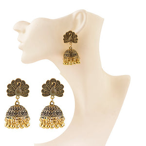 Ethnic Indian Gypsy Boho Jhumka Earrings Silver Peacock - 2 Colors