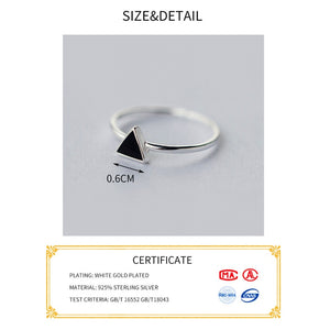 925 Sterling Silver Geometric Black Enamel Triangle Ring