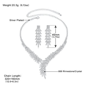 Leaf Branch Crystal Silver Rhinestone Necklace and Earring Sets