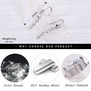 925 Sterling Silver Long Leaf Shape AAA Cubic Zircon Necklace & Earring Set