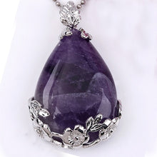 Load image into Gallery viewer, Natural Purple Amethysts Quartz Crystal Tear Drop Pendant Silver Plated