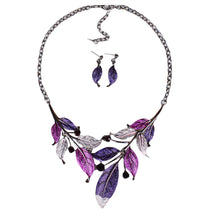 Load image into Gallery viewer, Peacock&#39;s Tail Crystal Choker Necklace Set - Enamel Flower