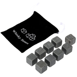 9 Pcs Reusable Whisky Ice Stones Wine Drinks Cooler Cubes - Granite with Pouch