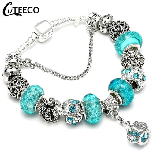 Marcasite Hot Blue Silver Charms Bracelet In Different Lengths