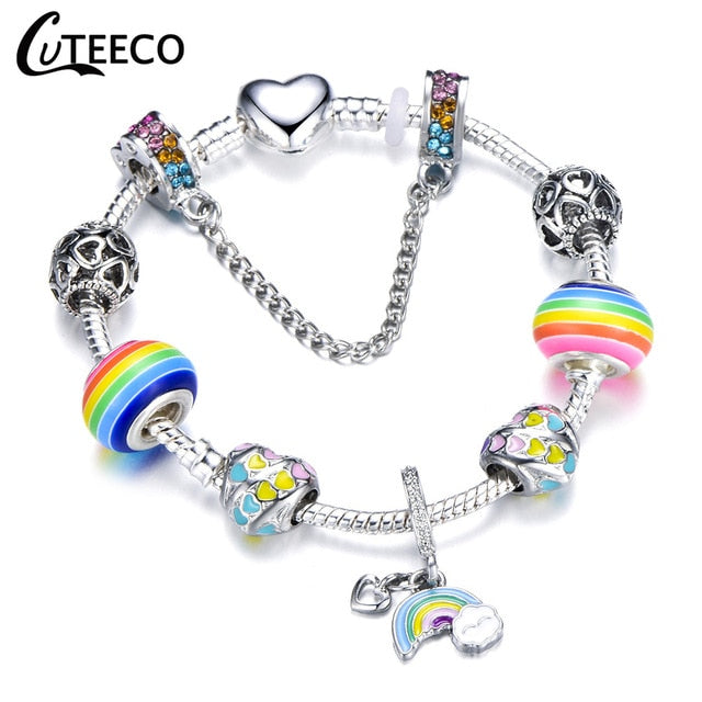 Rainbow Pride Silver Black Charms Bracelet In Different Lengths – New Arrival