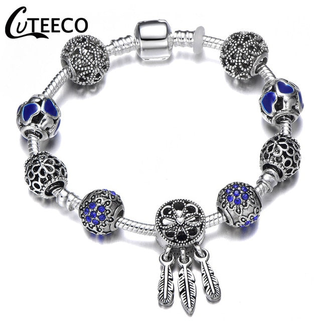 Silver Blue Black Charms Bracelet in different Lengths – New Arrival