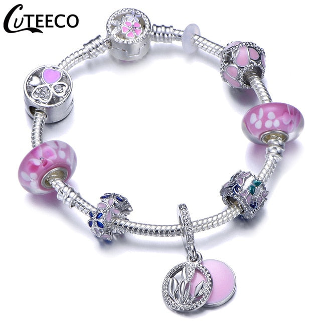 Silver Pink Charms Bracelet in different Lengths – New Arrival