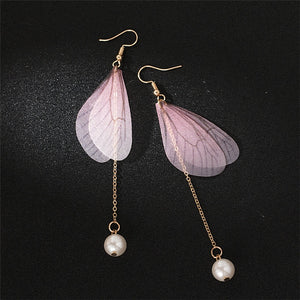Unique Asymmetric Butterfly Imitation Pearl Earrings