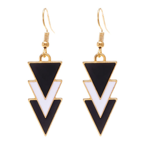 Multi-layer Triangle Dangle Black White Earrings