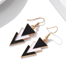 Load image into Gallery viewer, Multi-layer Triangle Dangle Black White Earrings