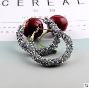 Exaggerated Shiny Circle Frosted Crystal Big Earrings -- New Design