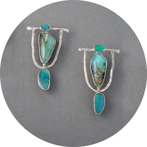 Boho Ethnic Bird Green Resin Stone Drop Dangle Earrings - Native Tribal Women Vintage Earrings
