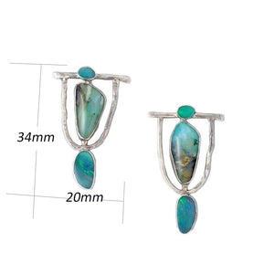 Boho Ethnic Bird Green Resin Stone Drop Dangle Earrings - Native Tribal Women Vintage Earrings