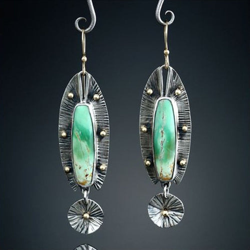 Boho Ethnic Green Resin Stone Drop Dangle Earrings