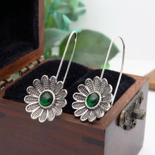 Load image into Gallery viewer, Boho Ethnic Flower Green Resin Stone Drop Dangle Earrings - Native Tribal Women Vintage Earrings