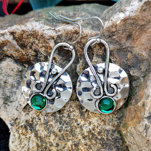 Boho Ethnic Circle Green Stone Drop Dangle Earrings - Native Tribal Women Vintage Earrings
