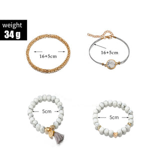 Mix Style Turtle Heart Pearl LOVE Crystal Marble Charm Boho Bracelet COMBO SET