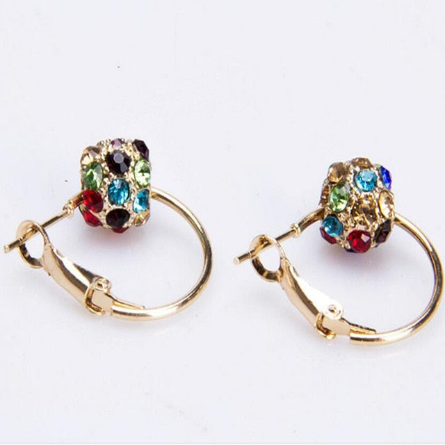 Austrian Crystal Ball Gold/Silver Earrings Boucles D'oreilles