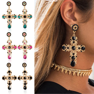 Tassel Bollywood Dangle Indian Cross Earrings - 3 Colors