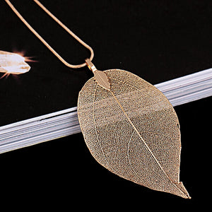 Leaf Pendant Necklace - Long Chain