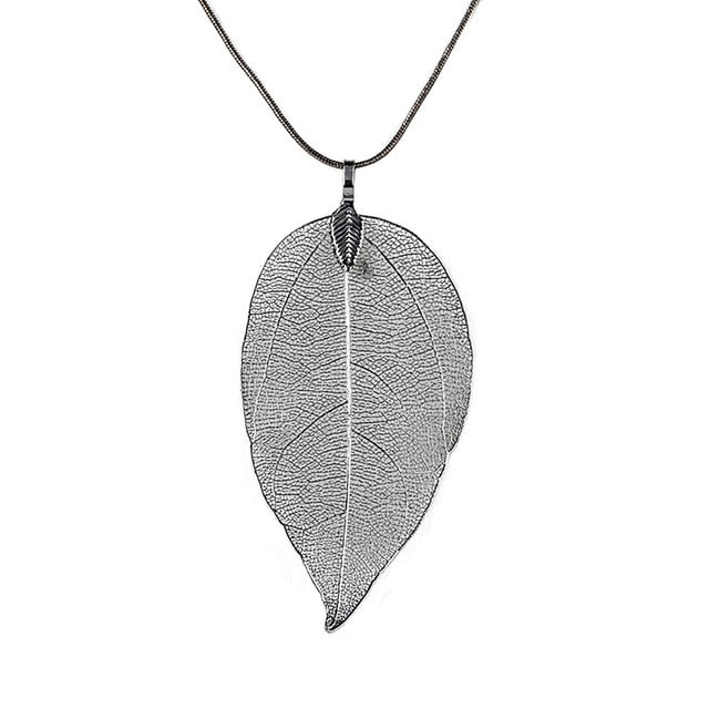 Leaf Pendant Necklace - Long Chain