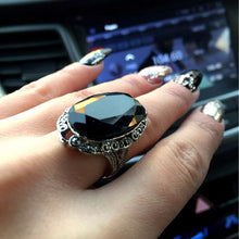 Load image into Gallery viewer, Black Oval Stone Rings Antique Gold/Silver Color